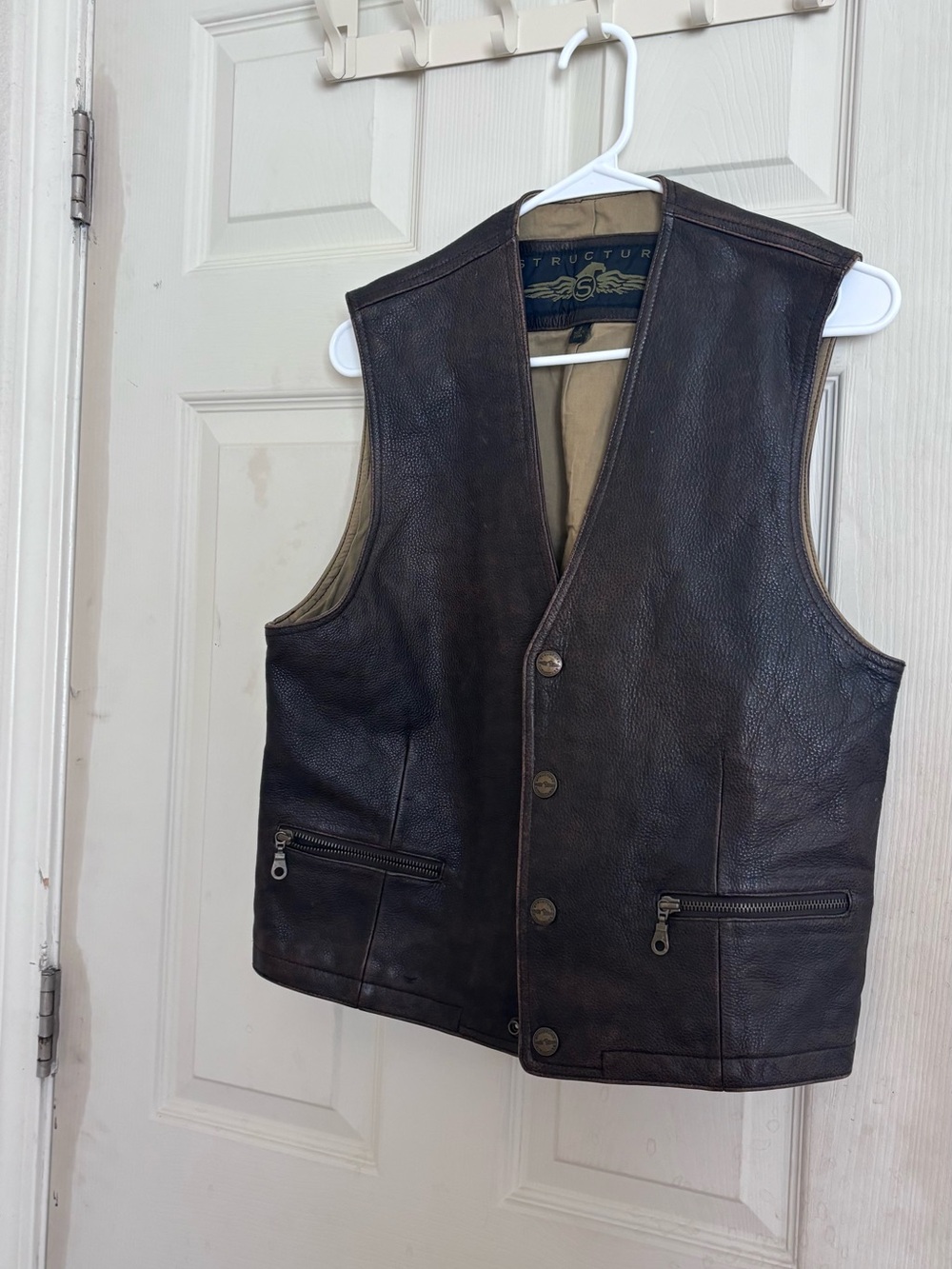 Structure Dark Brown Leather Button-Front Vest